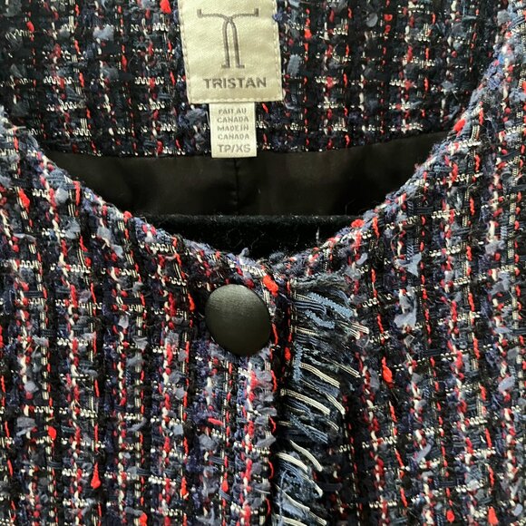 TRISTAN –  Tweed Blazer, Navy&Red  – Size XS – Made in Canada - Picture 2 of 5